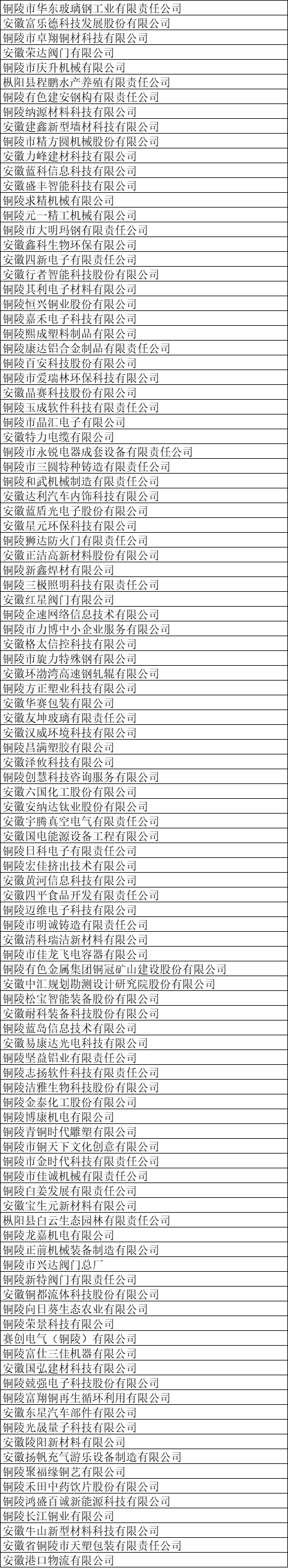 銅陵市高新技術企業名單